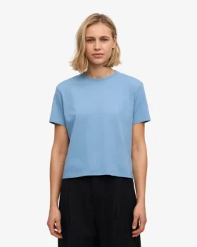 Camiseta corta orgánica de corte cuadrado – Azul mar