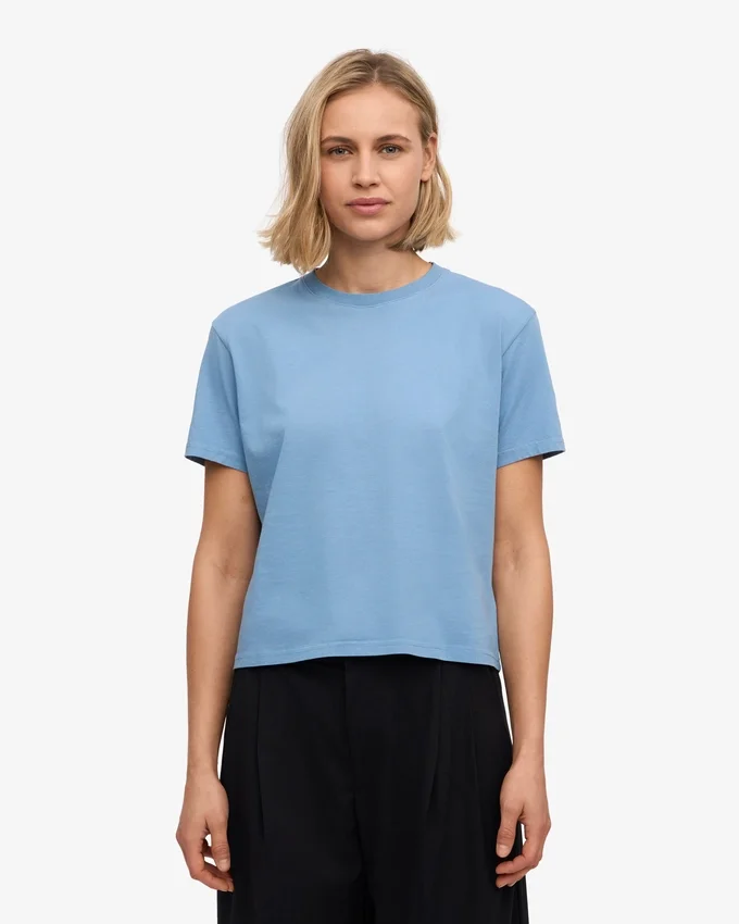 Camiseta corta orgánica de corte cuadrado - Azul mar