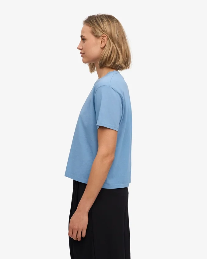 Camiseta corta orgánica de corte cuadrado - Azul mar