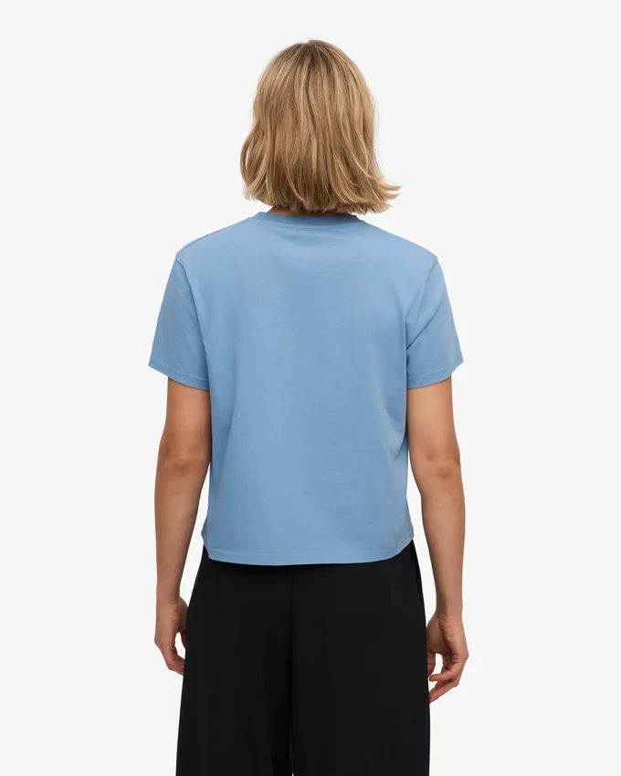 Camiseta corta orgánica de corte cuadrado - Azul mar