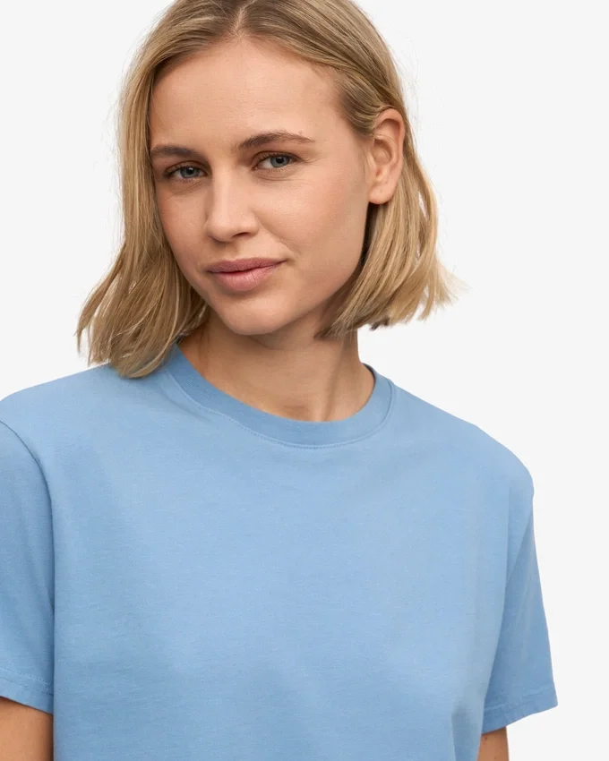Camiseta corta orgánica de corte cuadrado - Azul mar