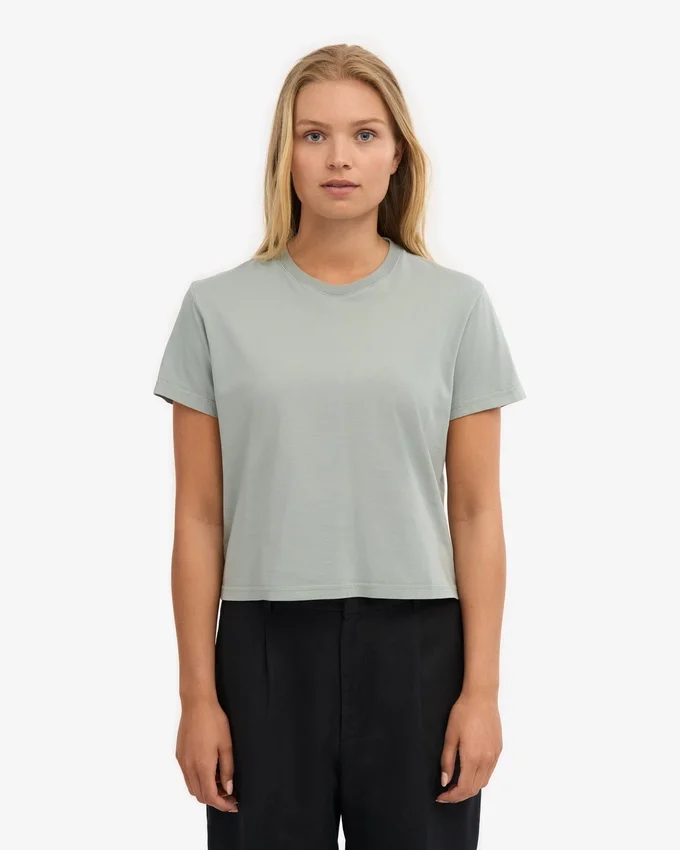 Camiseta corta y holgada orgánica - Azul acero