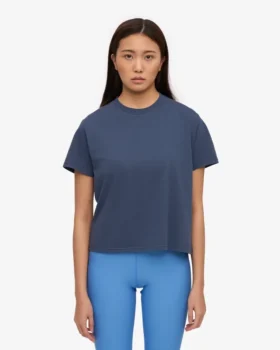 Camiseta corta y holgada orgánica – Azul petróleo