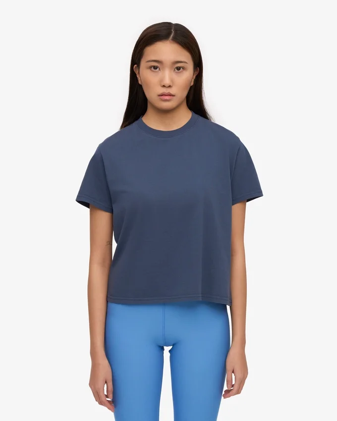 Camiseta corta y holgada orgánica - Azul petróleo