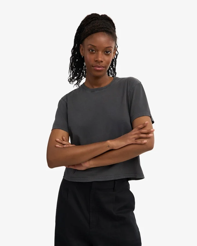 Camiseta corta y holgada orgánica - Negro deslavado