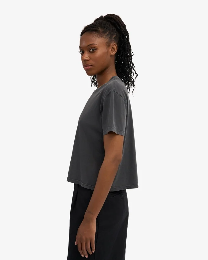 Camiseta corta y holgada orgánica - Negro deslavado