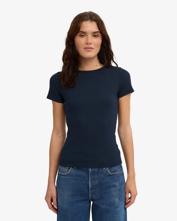 Camiseta de canalé orgánica - Azul marino