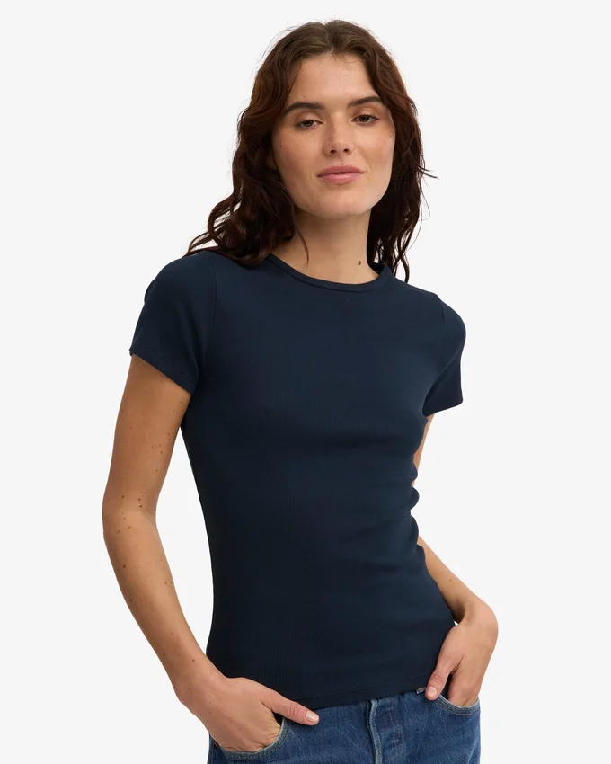 Camiseta de canalé orgánica - Azul marino