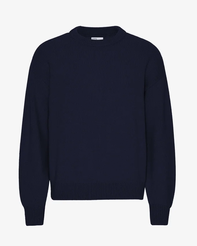 Camiseta de cuello redondo oversize de lana merino - Azul marino
