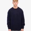 Camiseta de cuello redondo oversize de lana merino - Azul marino