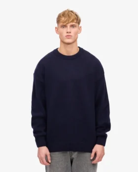 Camiseta de cuello redondo oversize de lana merino – Azul marino
