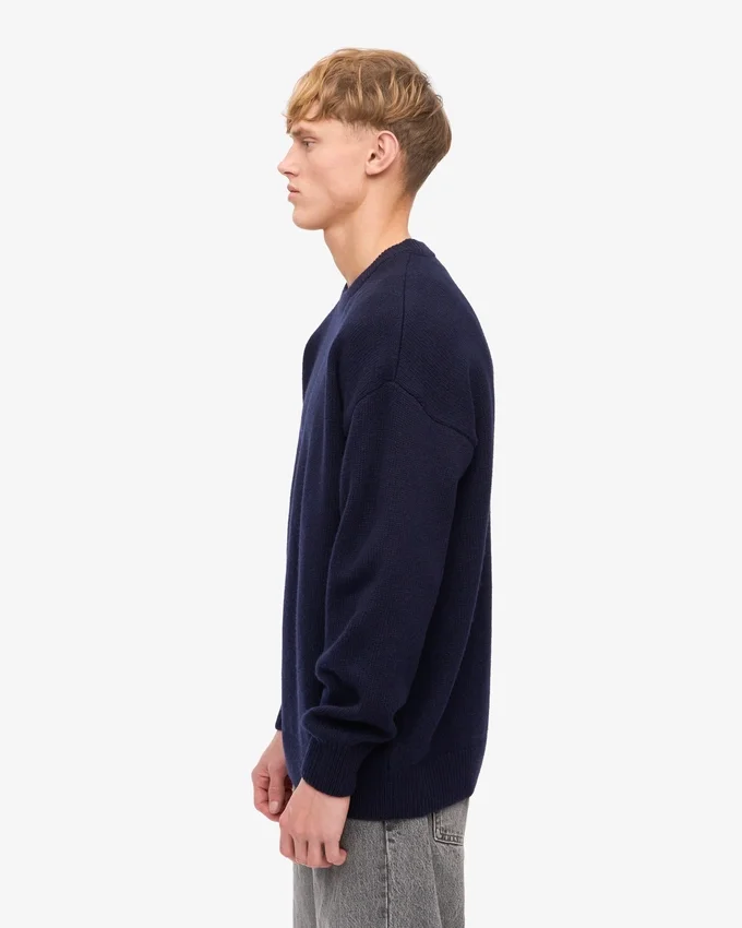 Camiseta de cuello redondo oversize de lana merino - Azul marino