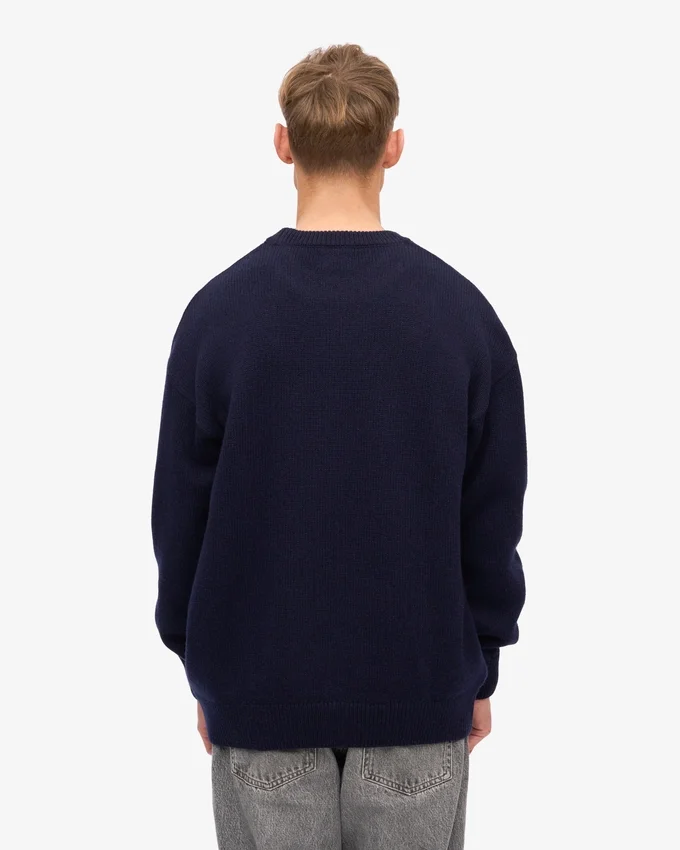 Camiseta de cuello redondo oversize de lana merino - Azul marino