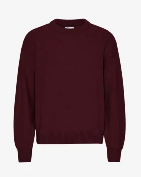 Camiseta de cuello redondo oversize de lana merino - Rojo sangre de buey