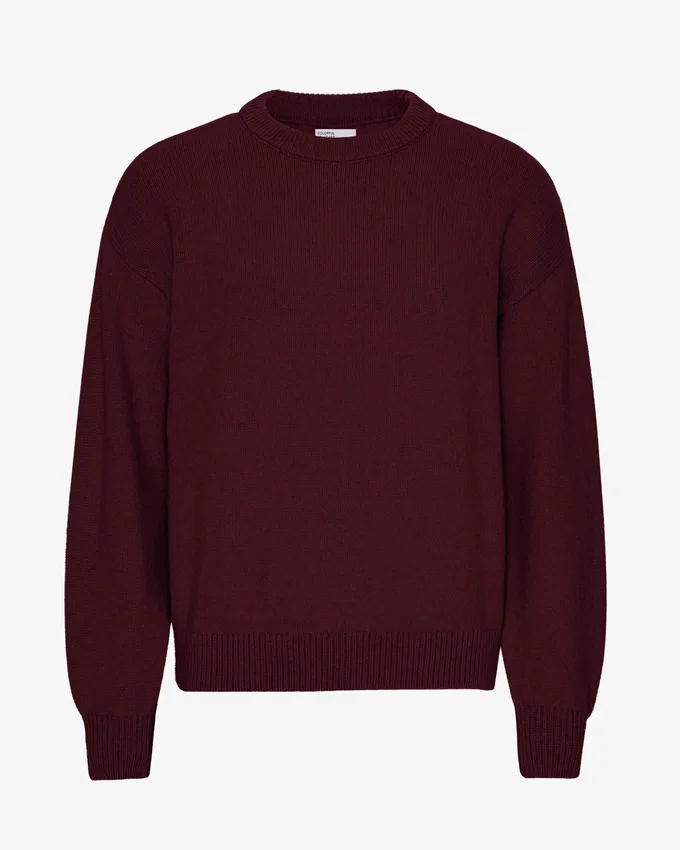 Camiseta de cuello redondo oversize de lana merino - Rojo sangre de buey
