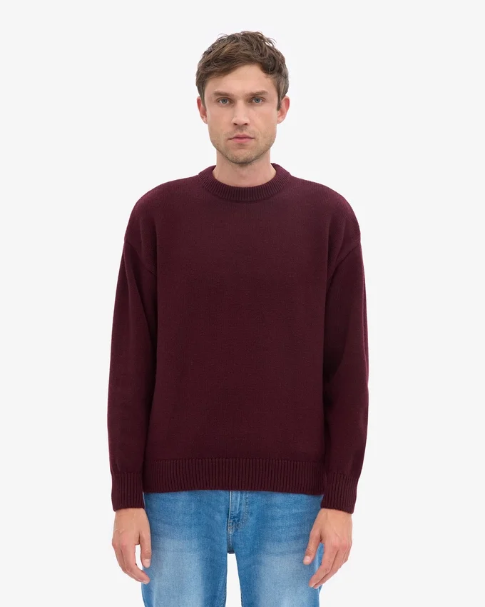 Camiseta de cuello redondo oversize de lana merino - Rojo sangre de buey