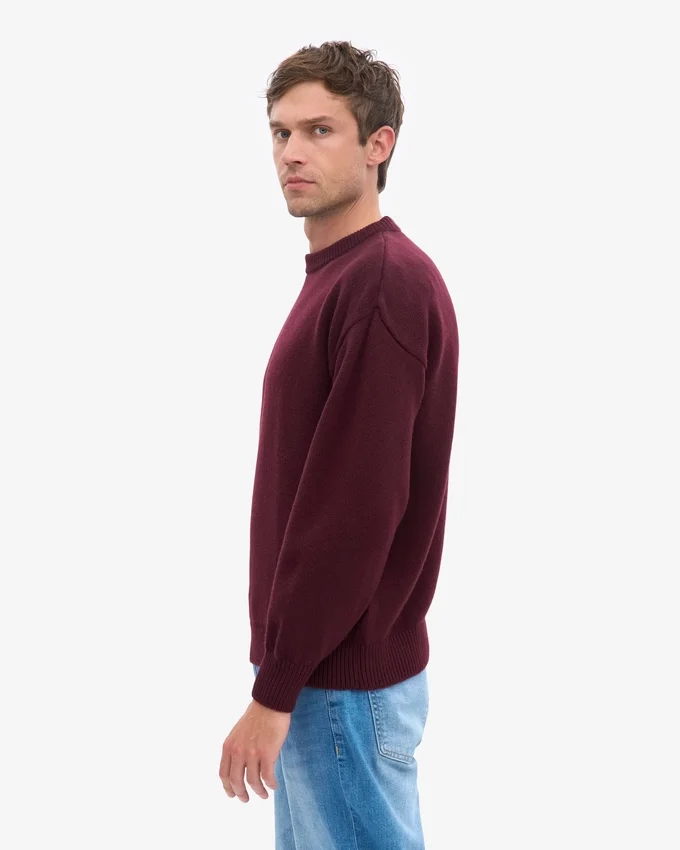 Camiseta de cuello redondo oversize de lana merino - Rojo sangre de buey