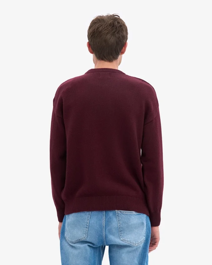 Camiseta de cuello redondo oversize de lana merino - Rojo sangre de buey