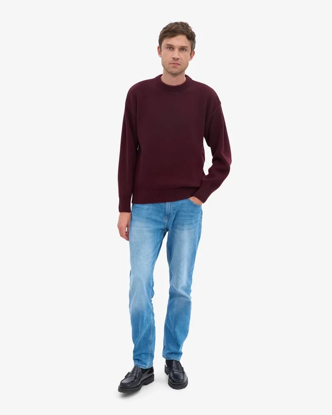 Camiseta de cuello redondo oversize de lana merino - Rojo sangre de buey