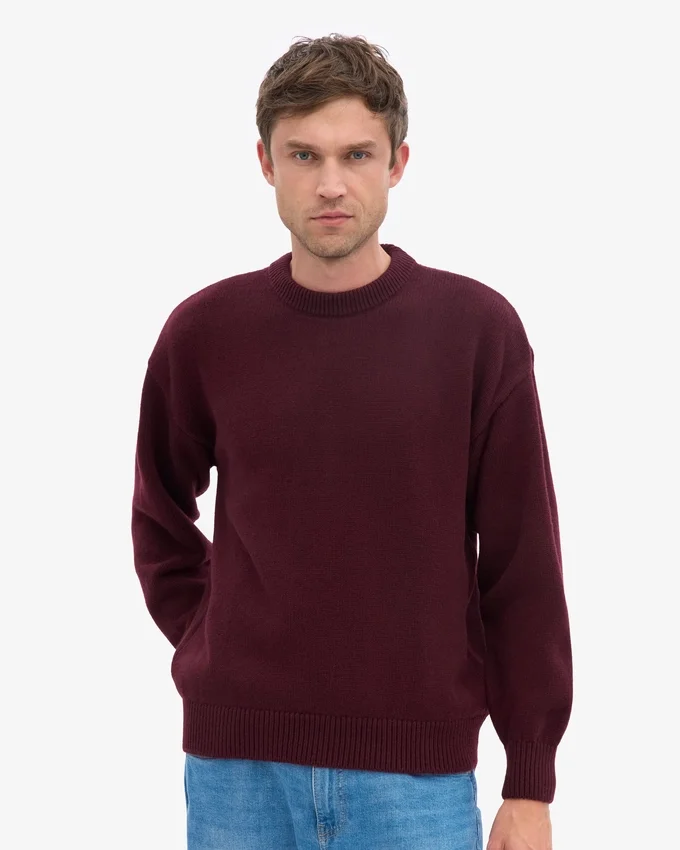 Camiseta de cuello redondo oversize de lana merino - Rojo sangre de buey