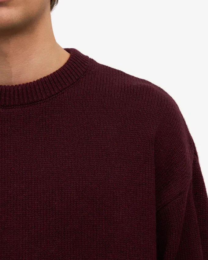 Camiseta de cuello redondo oversize de lana merino - Rojo sangre de buey