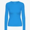 Camiseta de manga larga con canalé orgánica para mujer - Azul Pacífico