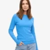 Camiseta de manga larga con canalé orgánica para mujer - Azul Pacífico
