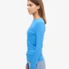 Camiseta de manga larga con canalé orgánica para mujer - Azul Pacífico