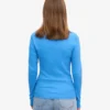 Camiseta de manga larga con canalé orgánica para mujer - Azul Pacífico