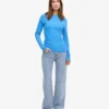 Camiseta de manga larga con canalé orgánica para mujer - Azul Pacífico