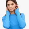 Camiseta de manga larga con canalé orgánica para mujer - Azul Pacífico