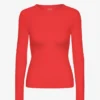 Camiseta de manga larga con canalé orgánica para mujer - Mandarina roja