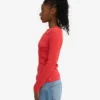 Camiseta de manga larga con canalé orgánica para mujer - Mandarina roja