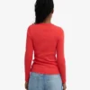 Camiseta de manga larga con canalé orgánica para mujer - Mandarina roja