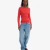 Camiseta de manga larga con canalé orgánica para mujer - Mandarina roja