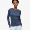 Camiseta de manga larga con costuras acanaladas orgánica para mujer - Azul petróleo