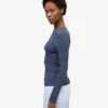 Camiseta de manga larga con costuras acanaladas orgánica para mujer - Azul petróleo