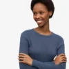 Camiseta de manga larga con costuras acanaladas orgánica para mujer - Azul petróleo