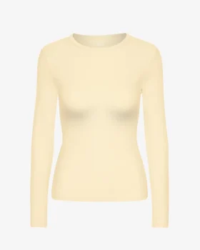 Camiseta de manga larga con cuello acanalado orgánica para mujer - Amarillo suave