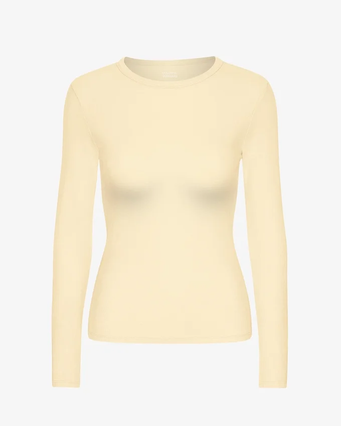 Camiseta de manga larga con cuello acanalado orgánica para mujer - Amarillo suave