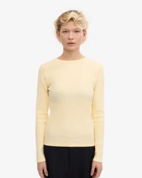 Camiseta de manga larga con cuello acanalado orgánica para mujer – Amarillo suave