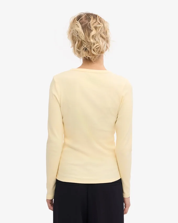 Camiseta de manga larga con cuello acanalado orgánica para mujer - Amarillo suave