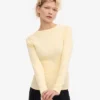 Camiseta de manga larga con cuello acanalado orgánica para mujer - Amarillo suave
