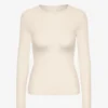 Camiseta de manga larga con cuello acanalado orgánica para mujer - Blanco marfil