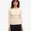 Camiseta de manga larga con cuello acanalado orgánica para mujer - Blanco marfil
