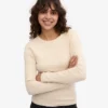 Camiseta de manga larga con cuello acanalado orgánica para mujer - Blanco marfil