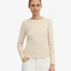 Camiseta de manga larga con cuello acanalado orgánica para mujer - Blanco marfil