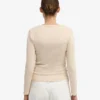 Camiseta de manga larga con cuello acanalado orgánica para mujer - Blanco marfil