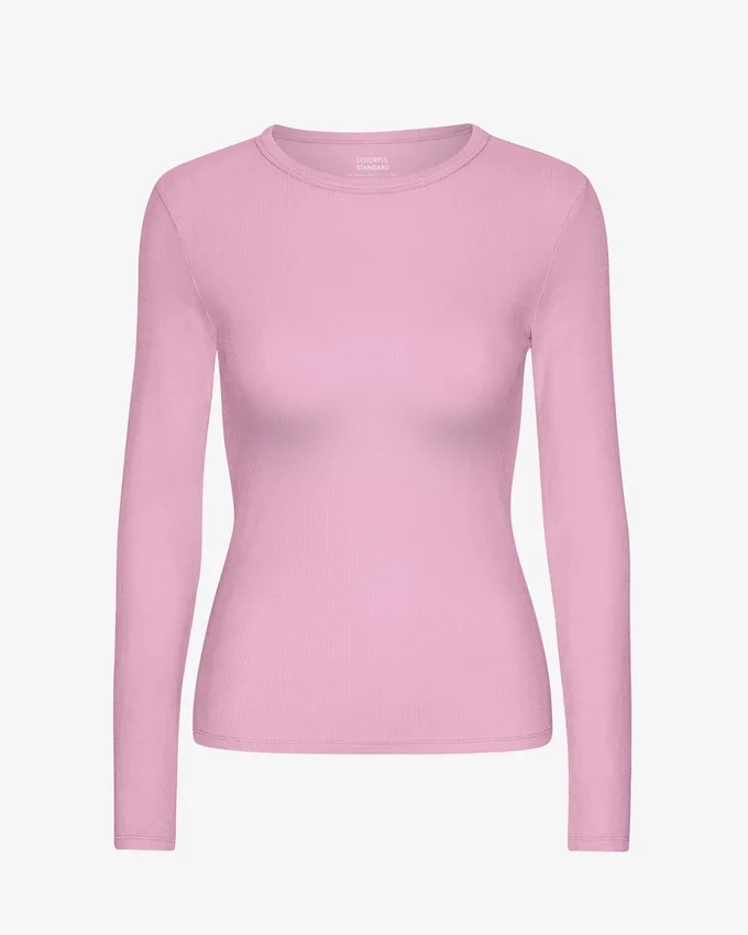 Camiseta de manga larga con cuello acanalado orgánica para mujer - Flor de cerezo