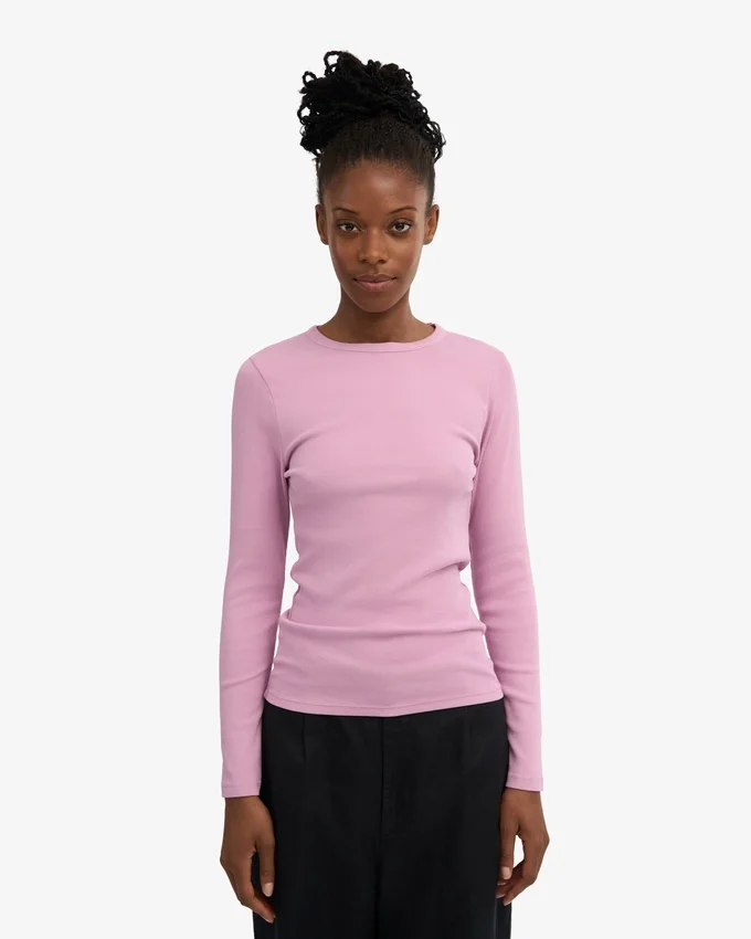 Camiseta de manga larga con cuello acanalado orgánica para mujer - Flor de cerezo
